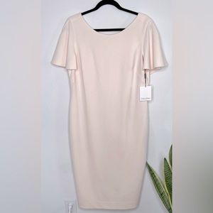 Calvin Klein Pale Pink Flutter Sleeve Sheath Dress NWT 14